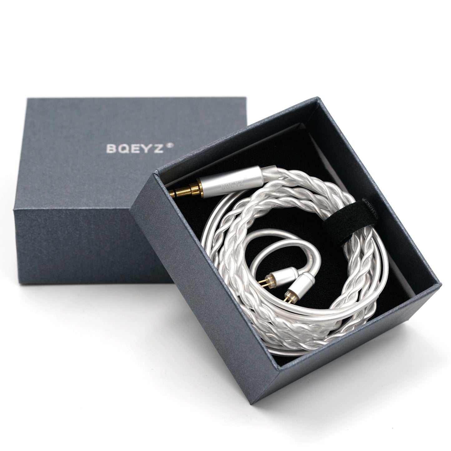 BQEYZ White Braided HiFi IEM Earphone Cable - Unboxed View with Brand Packaging