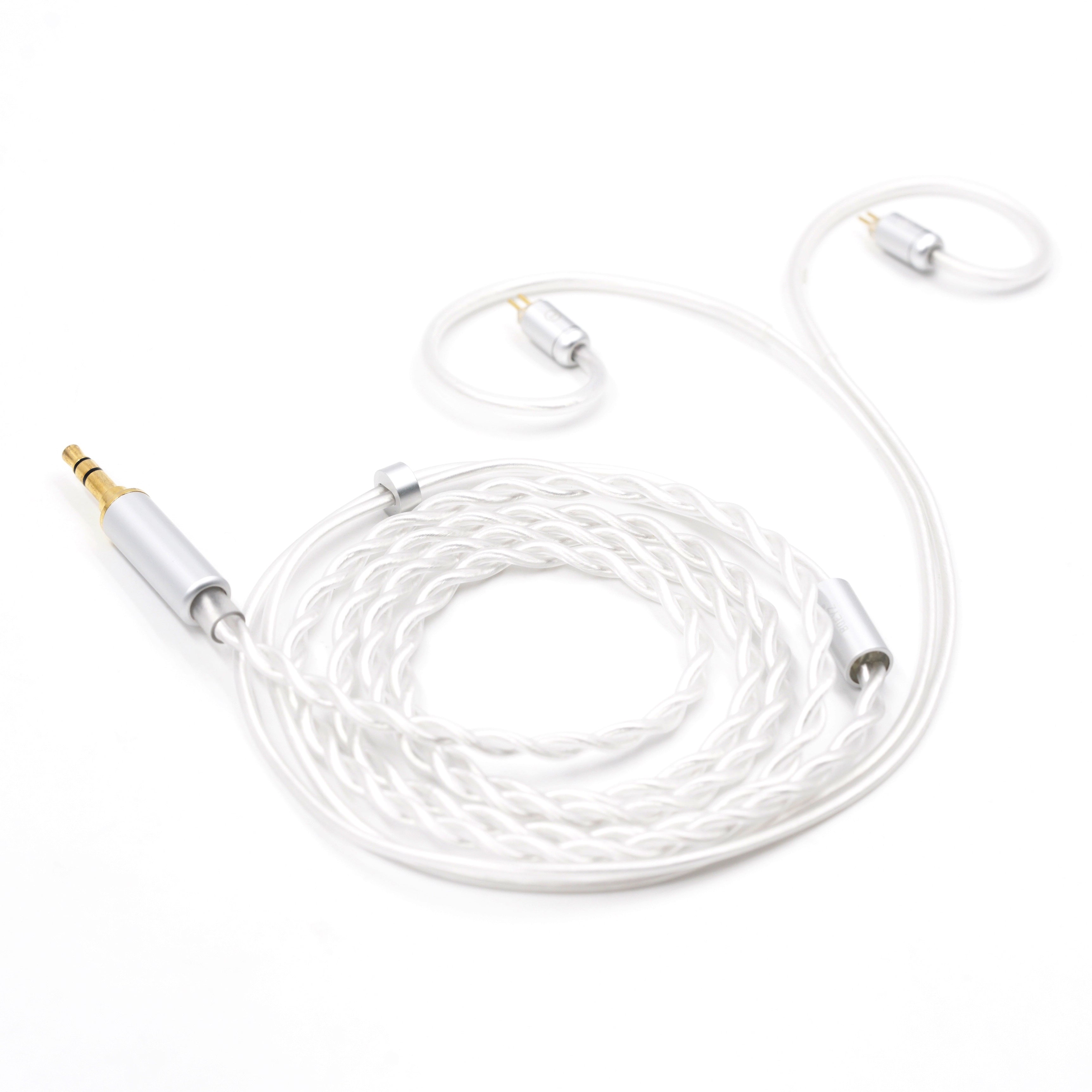 BQEYZ White Braided HiFi IEM Earphone Cable - S-Shaped Ear Hooks for Secure Fit