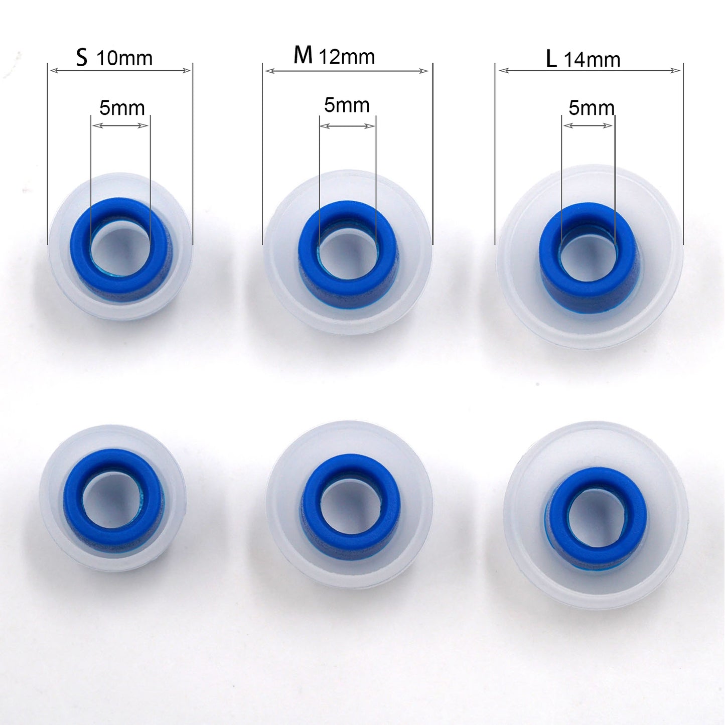 BQEYZ Blue-Clear Silicone Ear Tips Size Guide (T6) - S, M, L for Perfect HiFi Fit