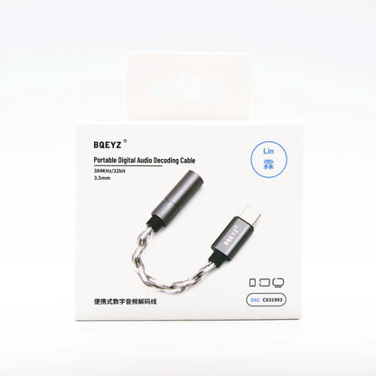 BQEYZ USB-C to 3.5mm audio adapter for HIFI IEM earphones, ensuring lossless sound quality.