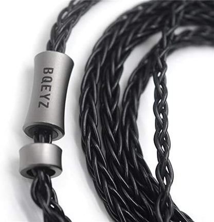 BQEYZ Black Braided HiFi IEM Earphone Cable - 3.5mm Plug with MMCX Connectors