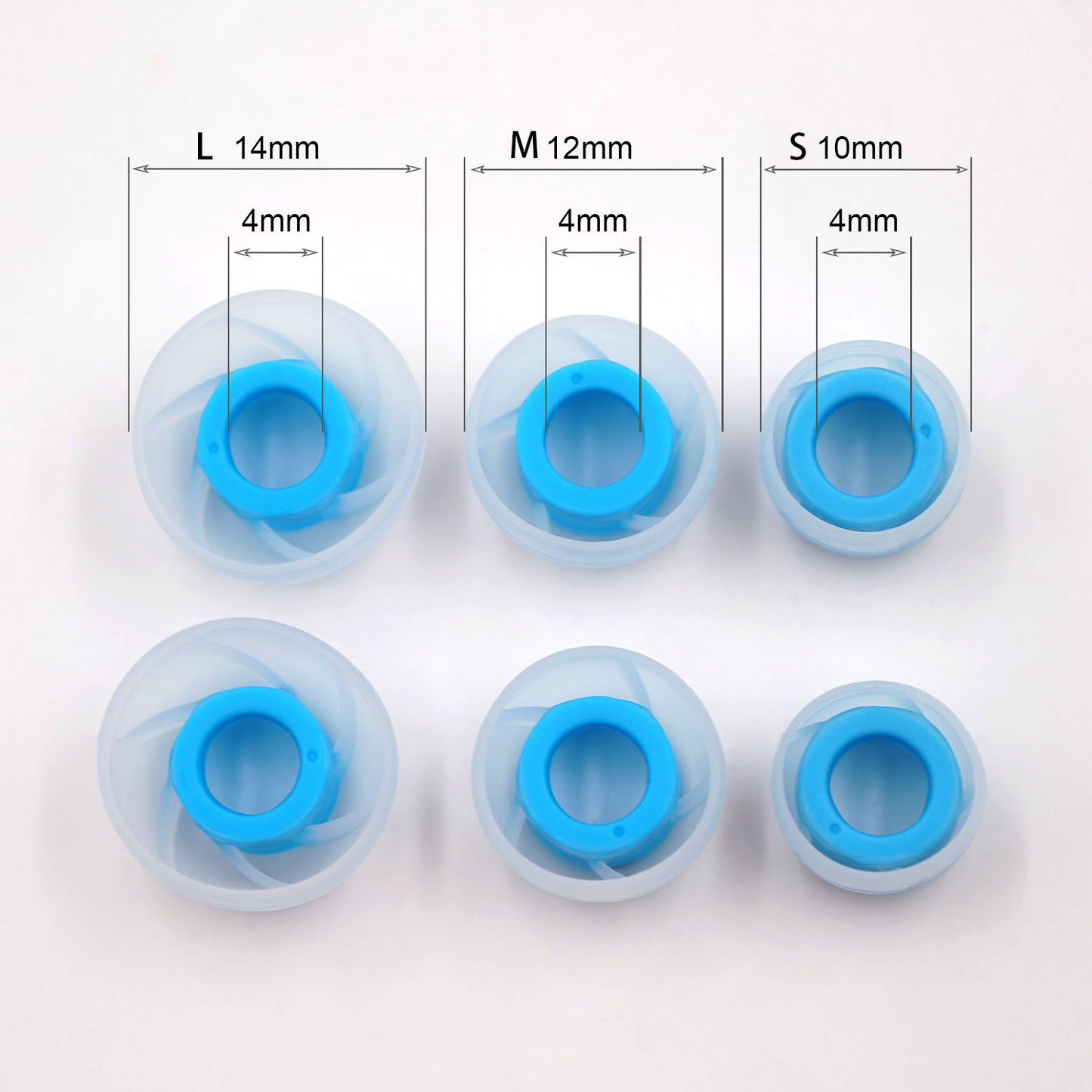 BQEYZ Blue-Clear Silicone Ear Tips Size Guide (T5) - S, M, L for Perfect HiFi Fit