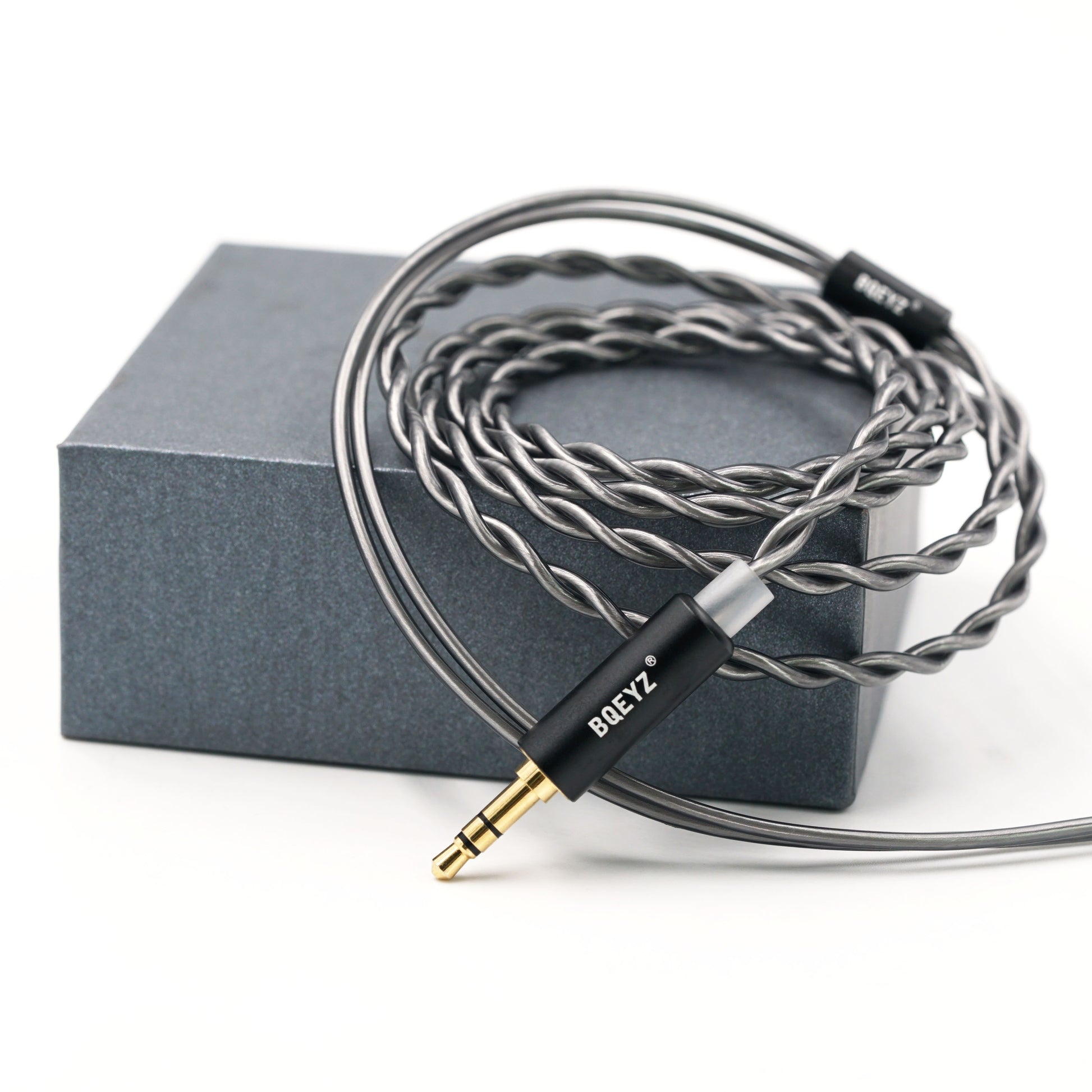 BQEYZ Gray Braided HiFi IEM Earphone Cable - Packaged in Gray Box for Gifting