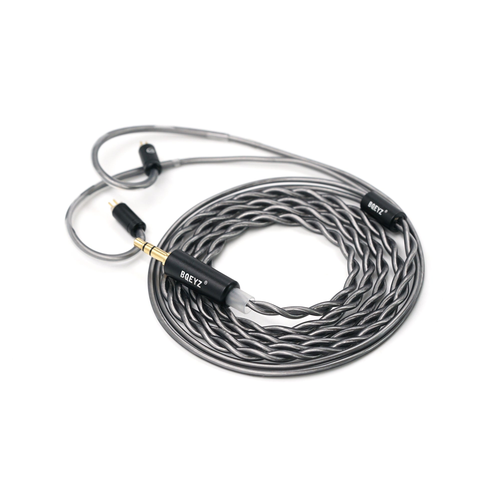 BQEYZ Gray Braided HiFi IEM Earphone Cable - Coiled for Portability