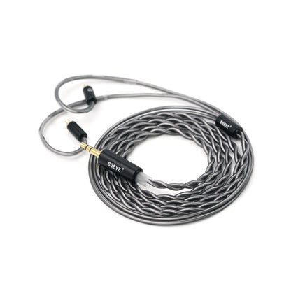 BQEYZ Gray Braided HiFi IEM Earphone Cable - Coiled for Portability