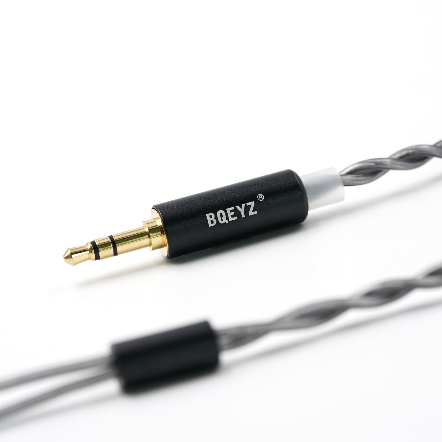BQEYZ Gray HiFi IEM Earphone Cable - 3.5mm Plug Detail with Branding