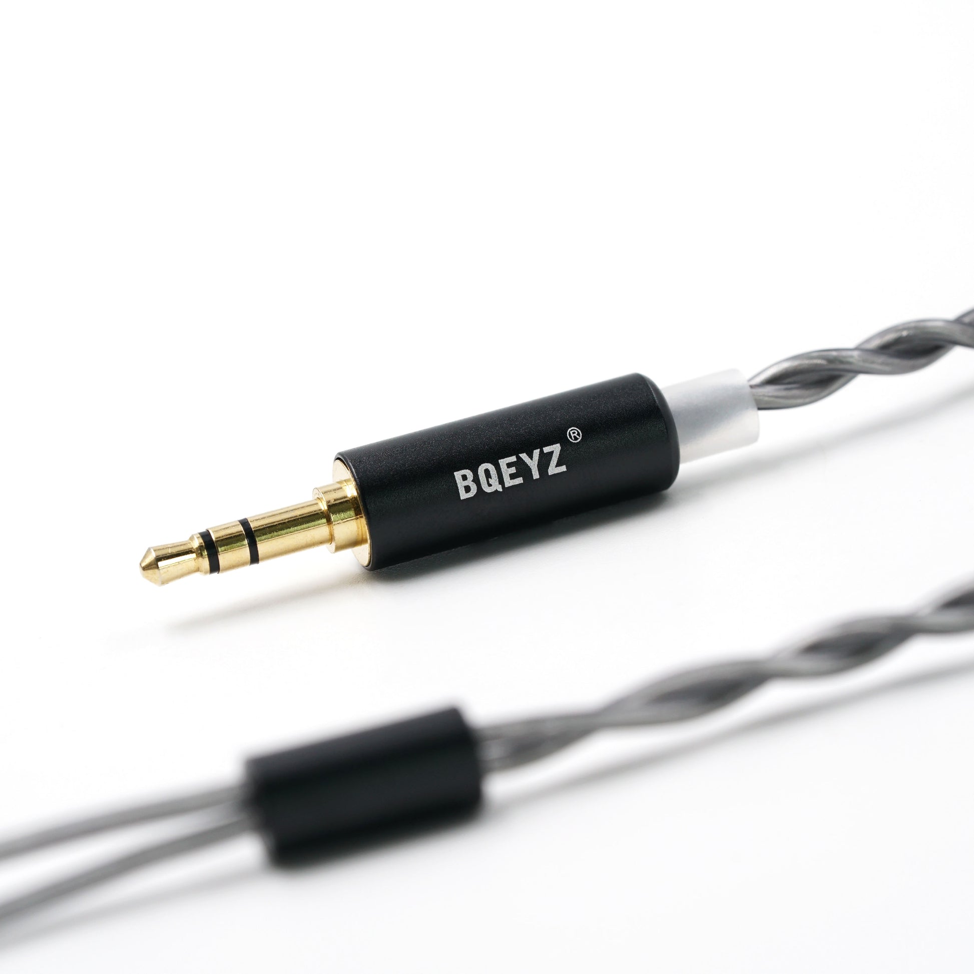 BQEYZ Gray HiFi IEM Earphone Cable - 3.5mm Plug Detail with Branding