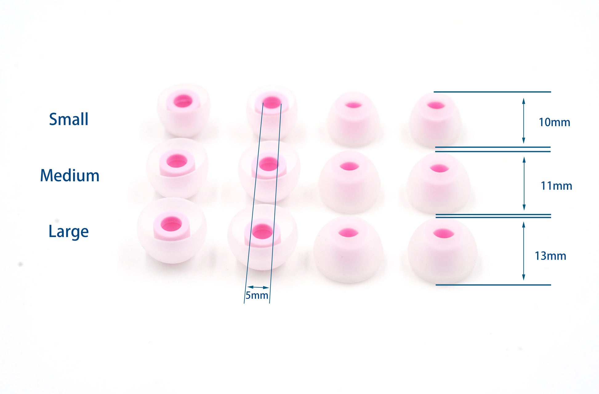 BQEYZ Pink Silicone Ear Tips Size Guide (T8) - S, M, L for Perfect Fit