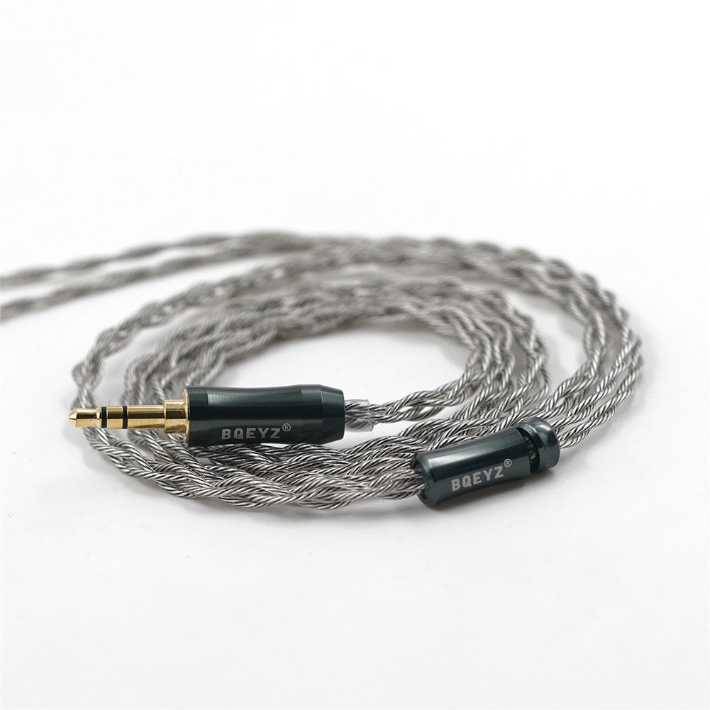 BQEYZ Silver Braided HiFi IEM Earphone Cable - Coiled for Portability