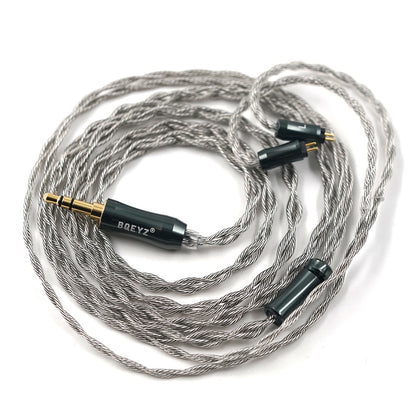BQEYZ Silver Braided HiFi IEM Earphone Cable - Coiled for Portability