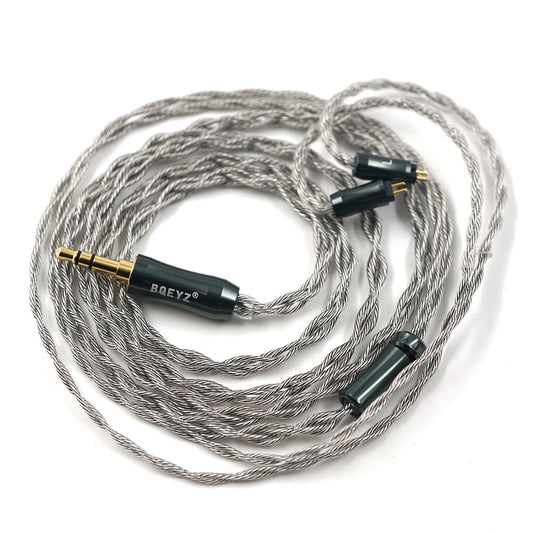 BQEYZ Silver Braided HiFi IEM Earphone Cable - Coiled for Portability