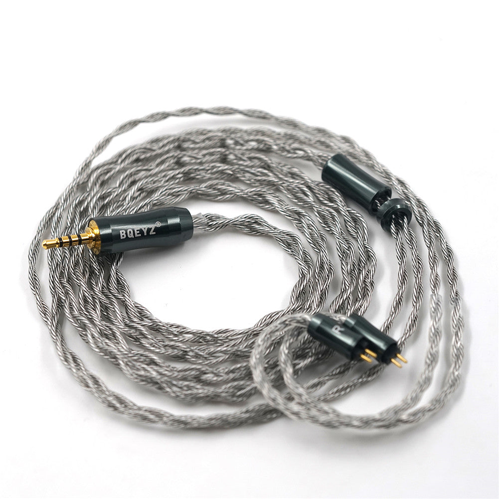 BQEYZ Silver Braided HiFi IEM Earphone Cable - Detachable Connectors for Multi-IEM Use