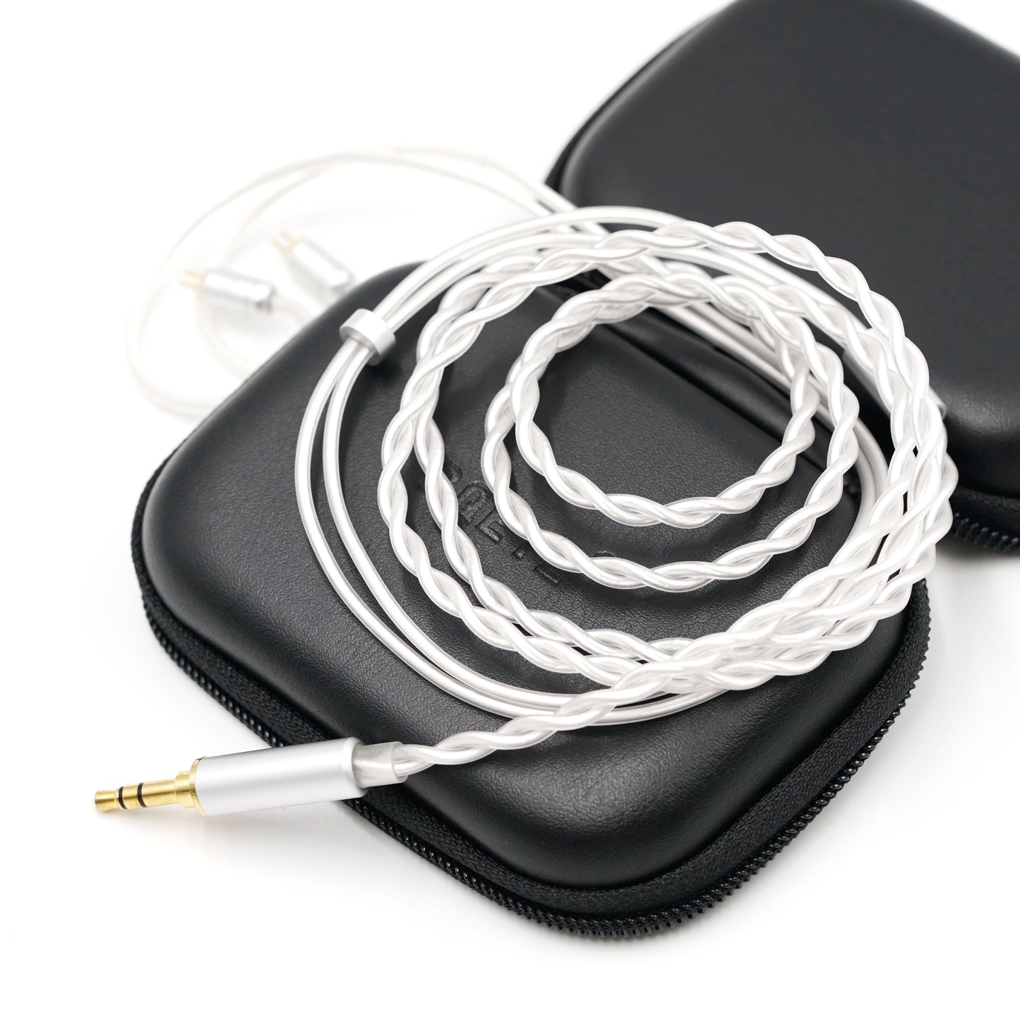 BQEYZ White Braided HiFi IEM Earphone Cable with Black Case - Stored for Travel