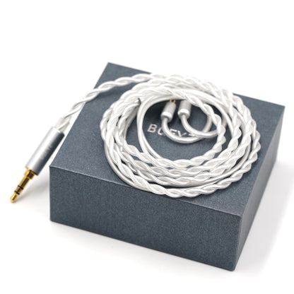 BQEYZ White Braided HiFi IEM Earphone Cable - Packaged in Gray Box with Plug Detail