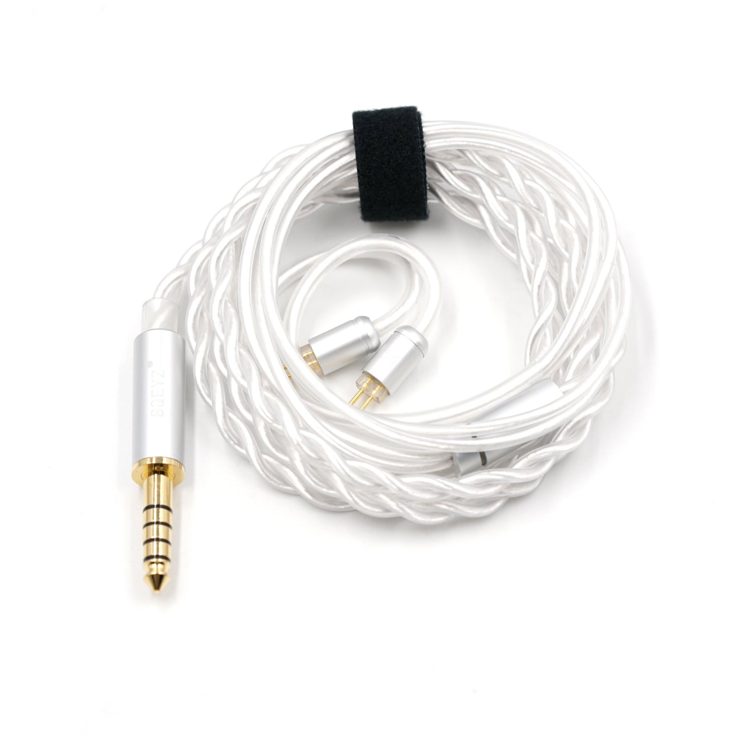BQEYZ White Braided HiFi IEM Earphone Cable - Cable Tie for Tangle Resistance
