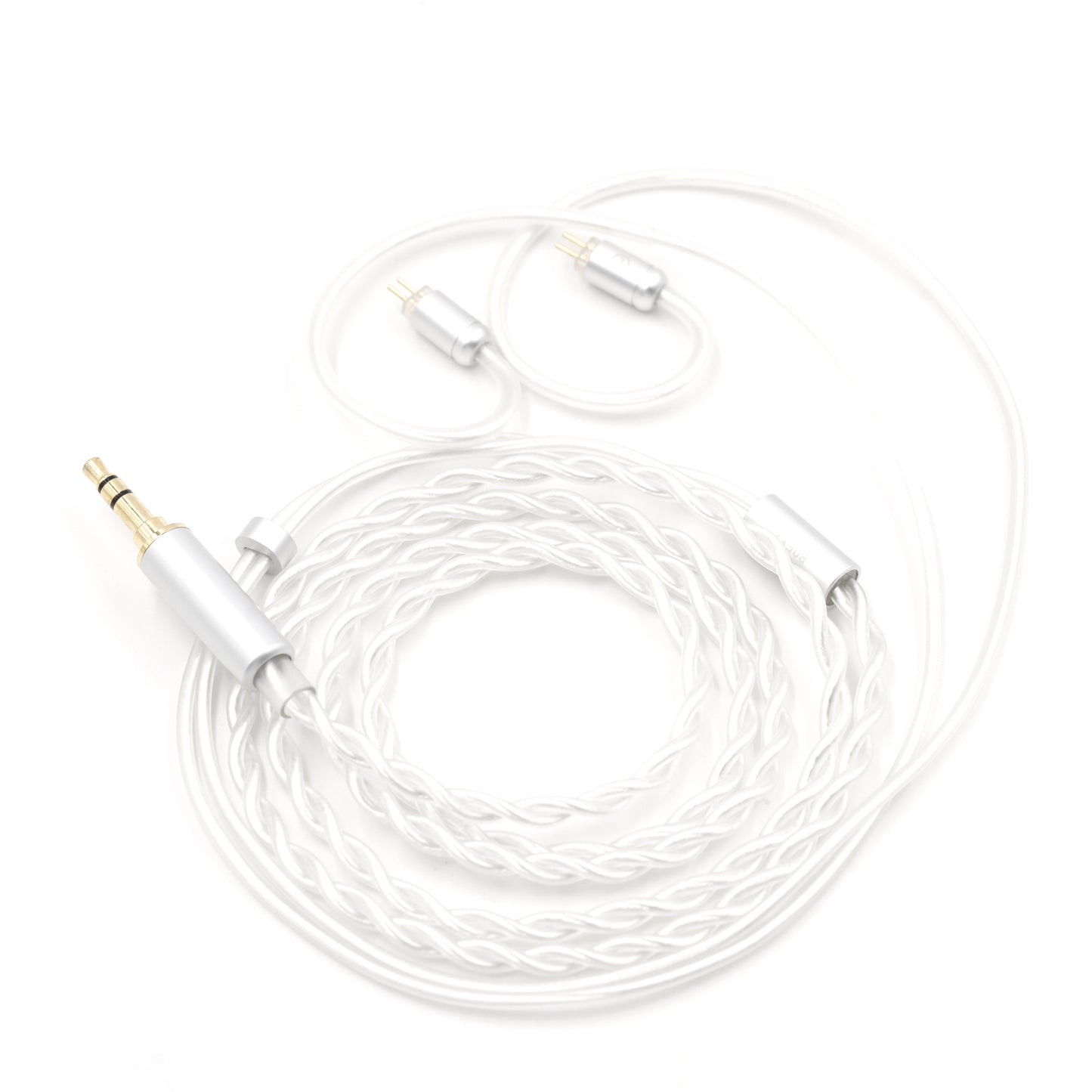 BQEYZ White Braided HiFi IEM Earphone Cable - Coiled for Portability
