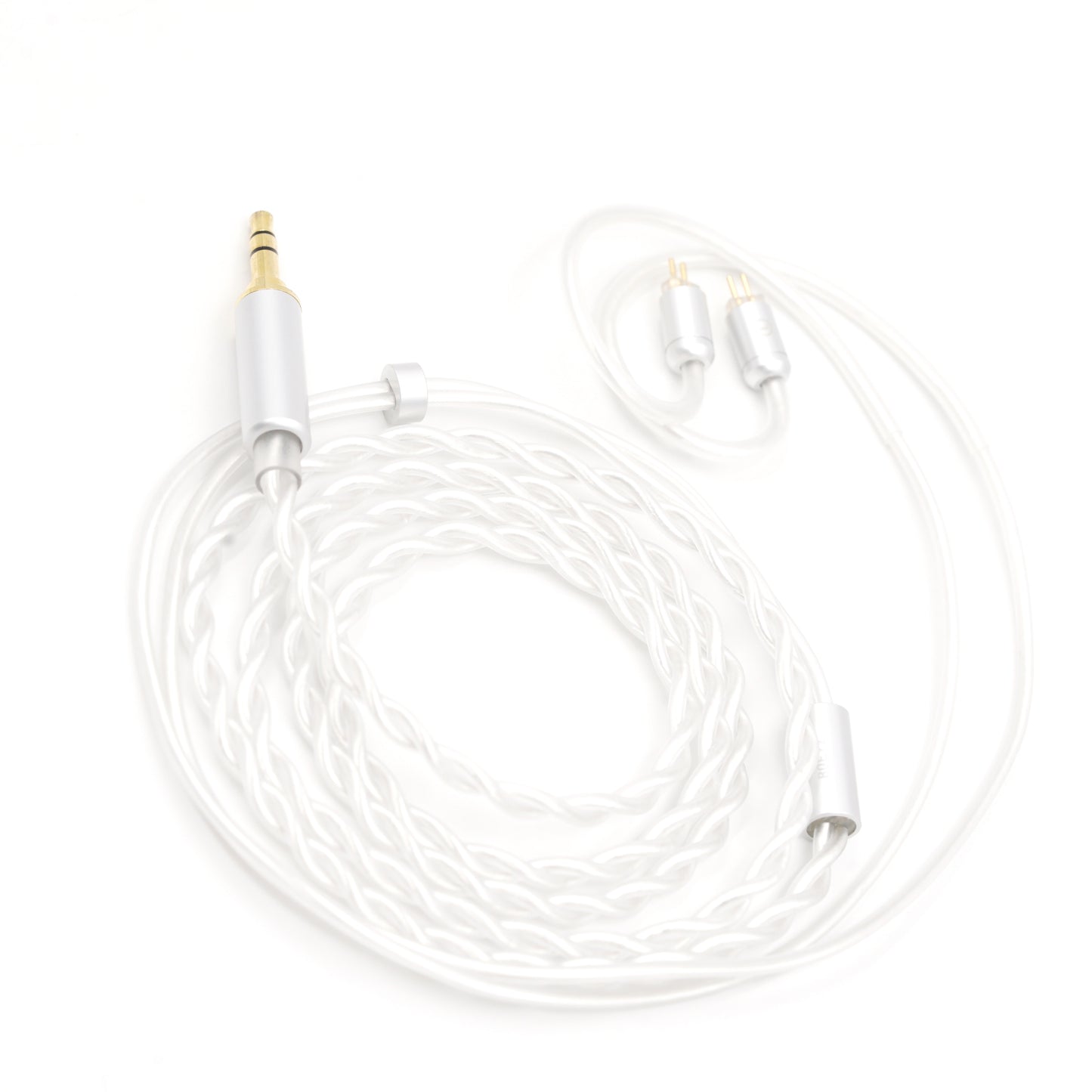 BQEYZ White Braided HiFi IEM Earphone Cable - Full-Length View for Durability