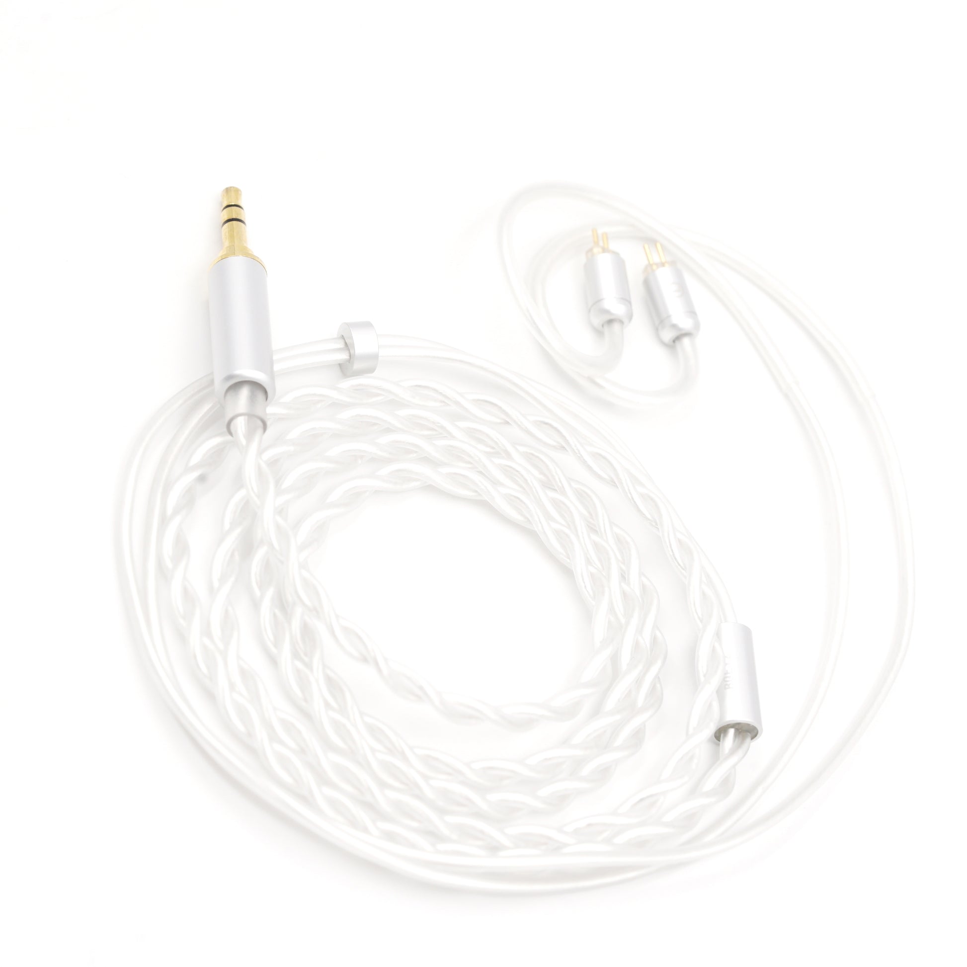 BQEYZ White Braided HiFi IEM Earphone Cable - Full-Length View for Durability
