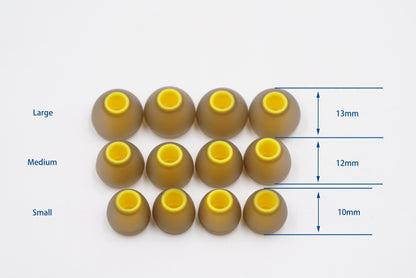 BQEYZ Yellow-Brown Silicone Ear Tips Size Guide (T7) - S, M, L for Perfect HiFi Fit
