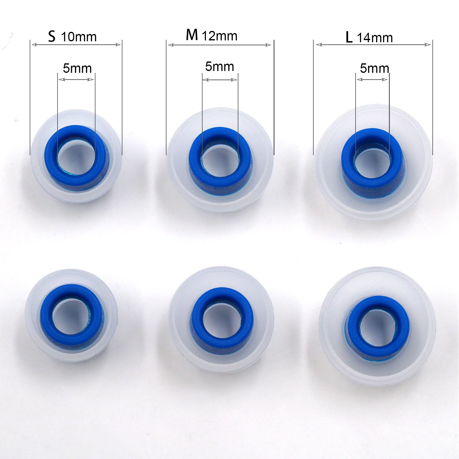 BQEYZ Blue-Clear Silicone Ear Tips Size Guide (T6) - S, M, L for Perfect HiFi Fit
