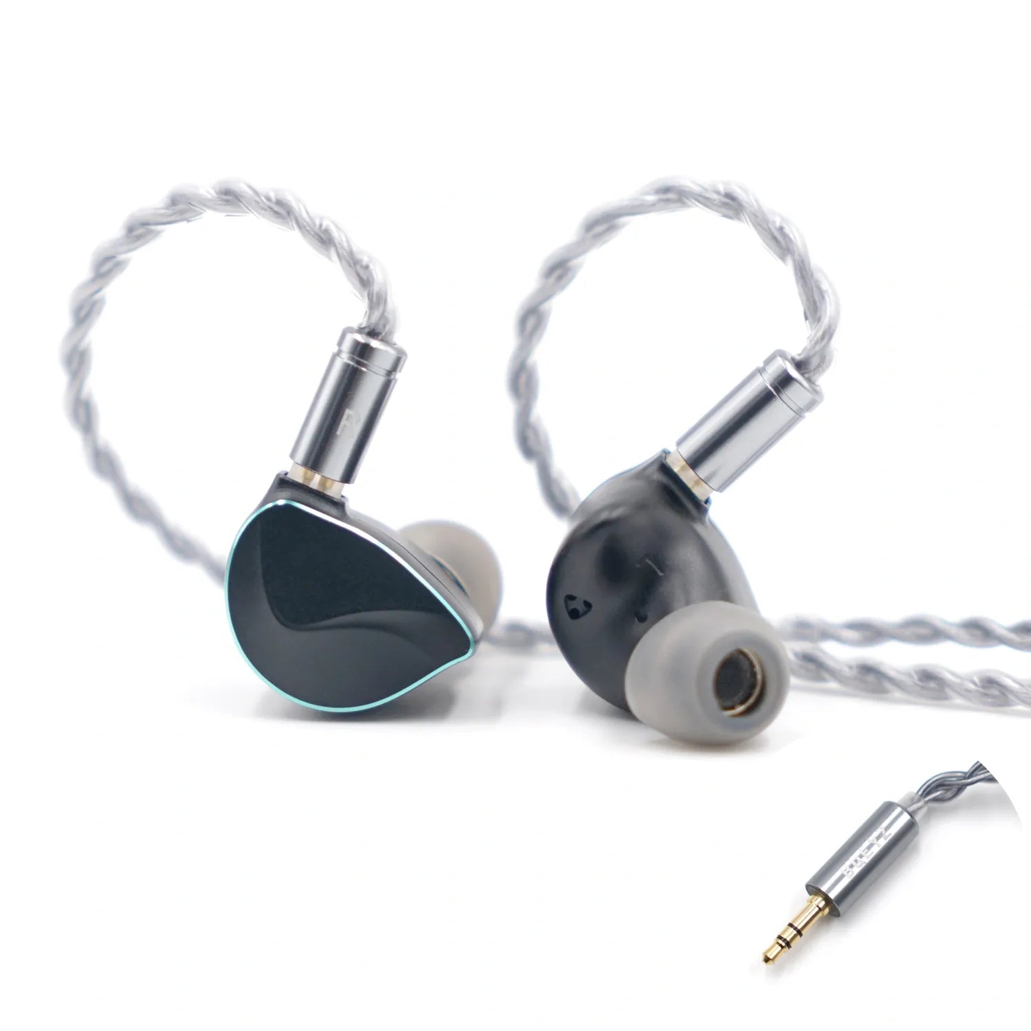 Front view of the black anodized metal BQEYZ Winter hifi IEM earphone shells.