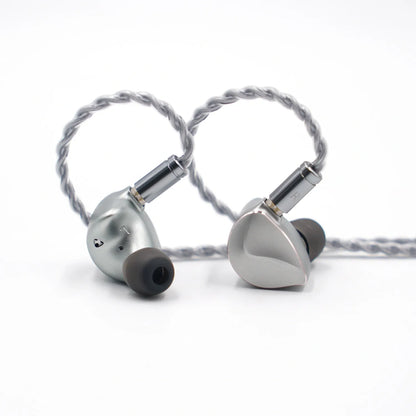 Pair of BQEYZ Winter hifi IEM earphone shells in a matte silver finish.